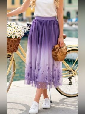 Purple Ombre Midi Skirt with Butterfly Detail